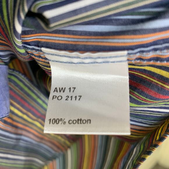 True Measure Striped Cotton Button Up Shirt Rainbow Sz Medium - Picture 6 of 7